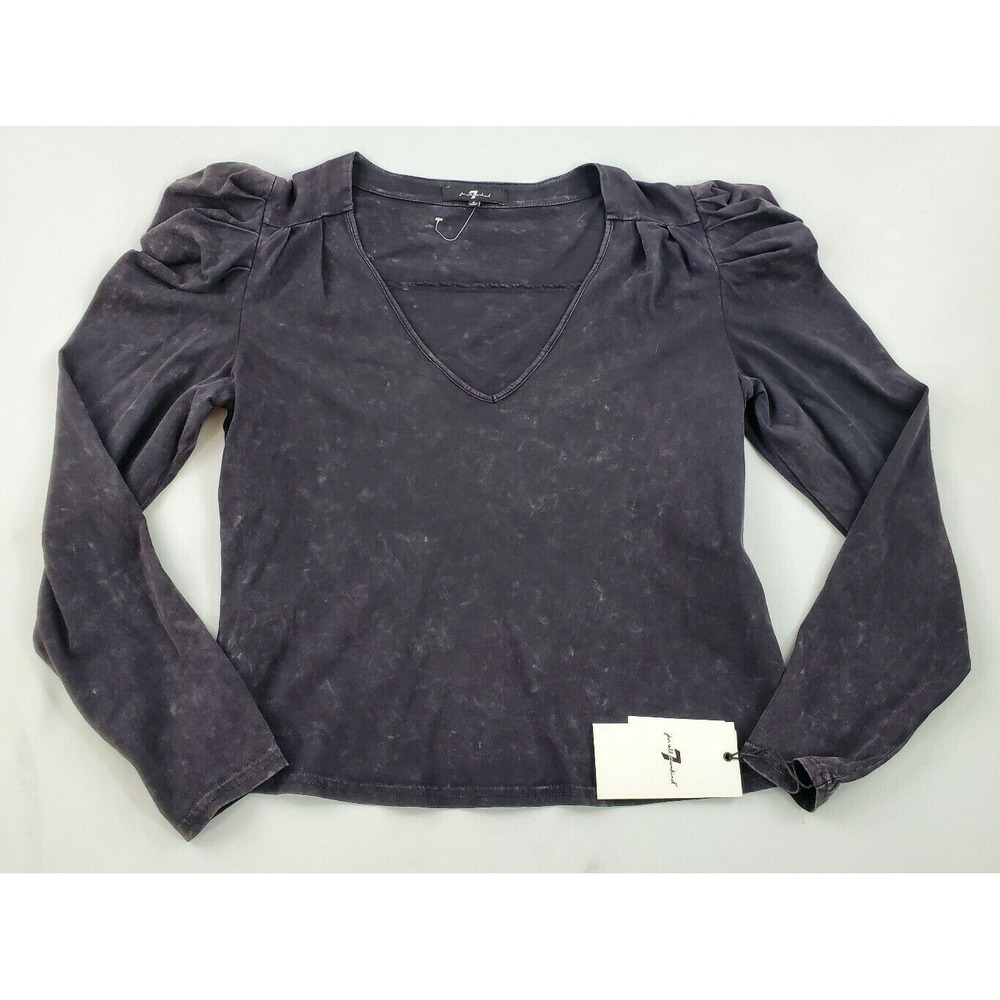 7 For All Mankind Women Shirt Top Blouse 70018 Black Cotton Tie Dye Sz S NEW